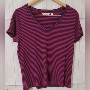 Vineyard Vines Red & Navy Striped V-Neck Tee